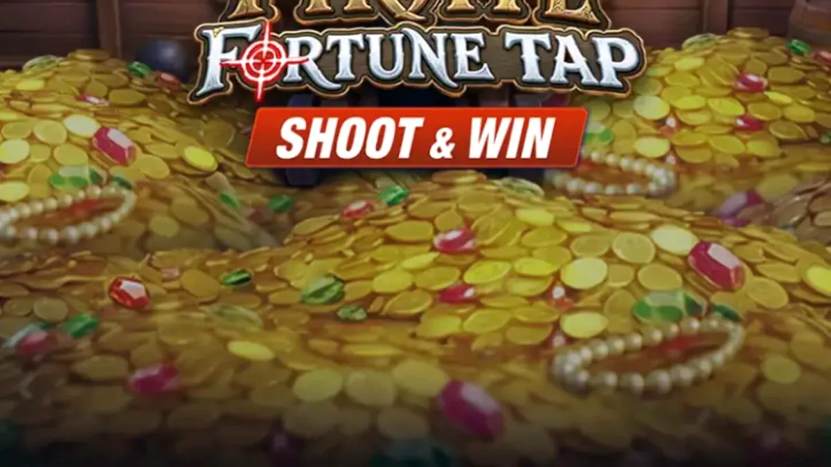 Tampilan layar permainan Pirate Fortune Tap dengan meriam dan target bajak laut
