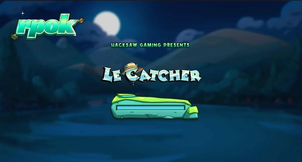 Tampilan layar utama slot Le Catcher dengan karakter rakun dan papan permainan bertema memancing.
